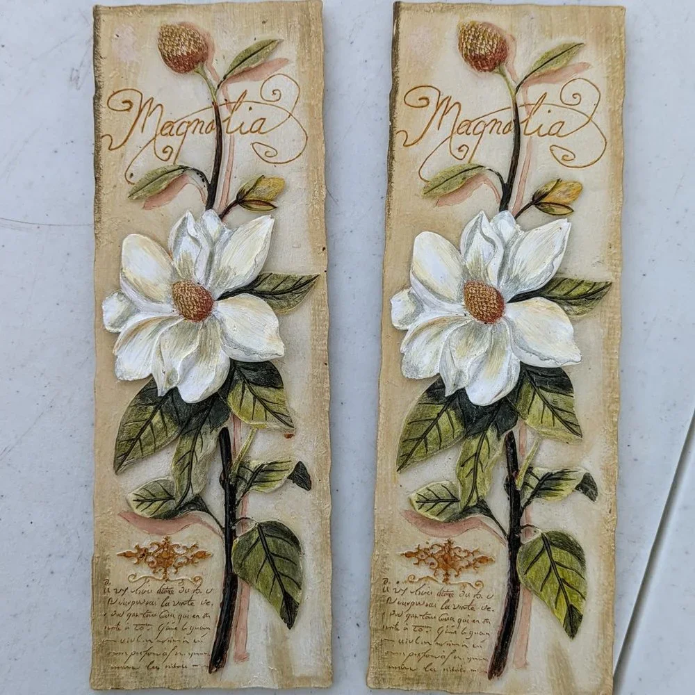Set of two (2) magnolia wall plaques